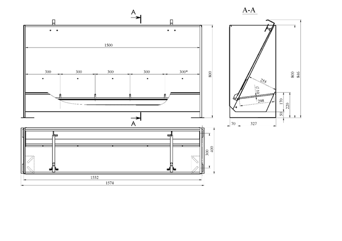 Bunker type feeder one-sided 5-section STAINLESS for fattening 240 liters